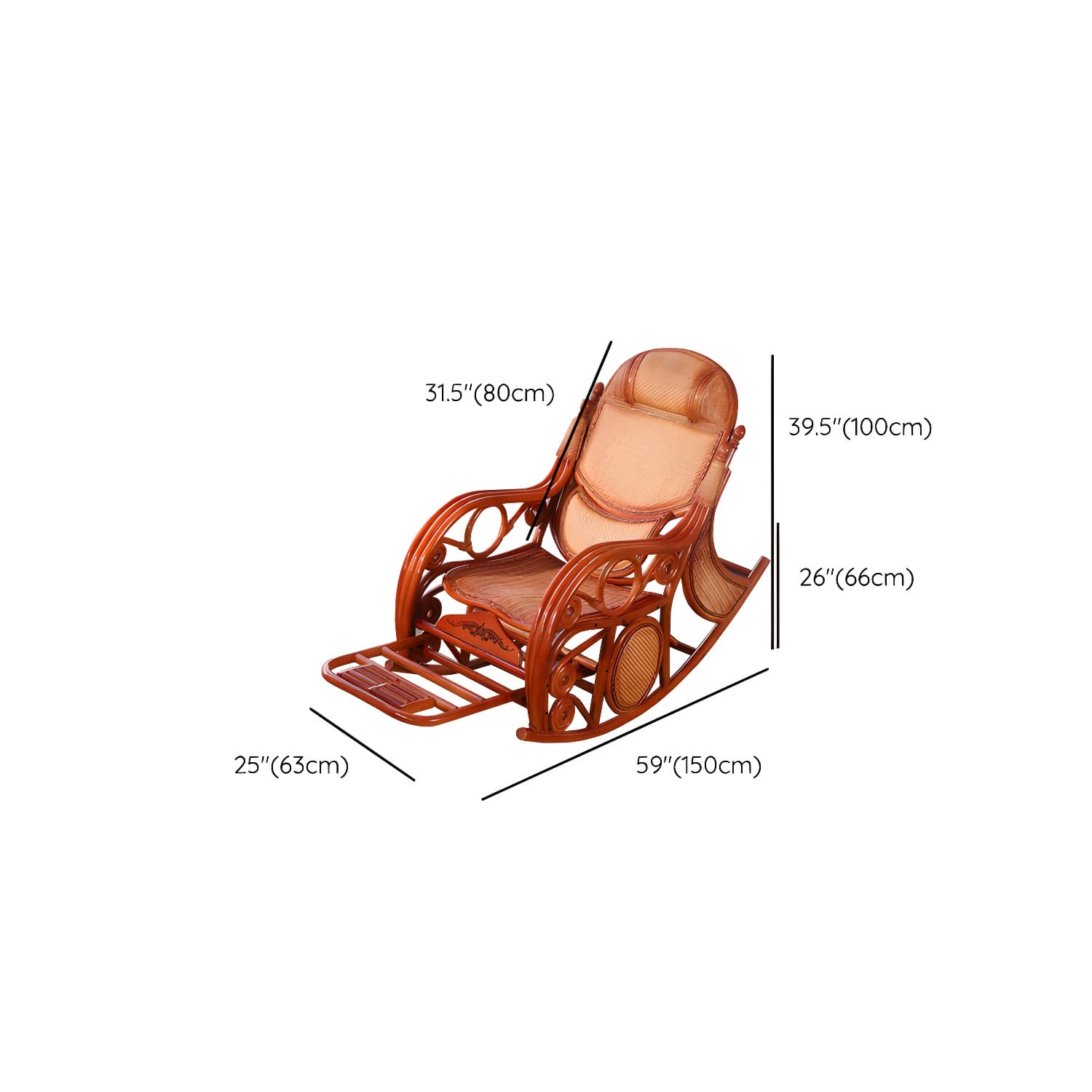 Traditional Rocking Chair Rattan Solid Color Spindle Backrest Indoor Rocking Chair thumbnail 21