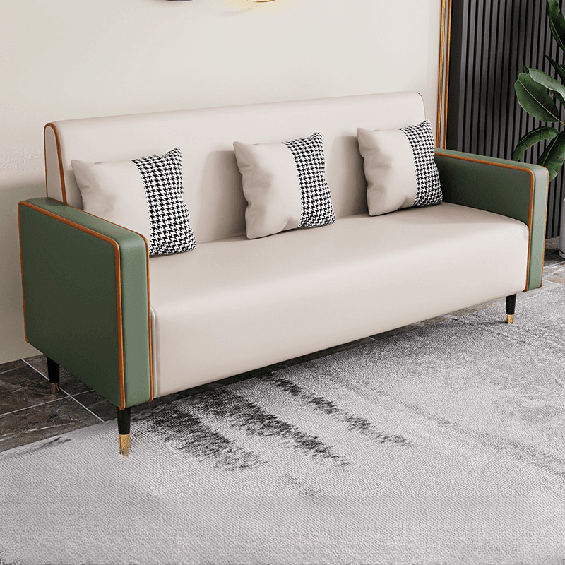 Casual Solid Color Water Resistant Sofa Couch in Grey/Cream/Citrus Color for 3 Person with Square Arm and 3 Pillows thumbnail 5