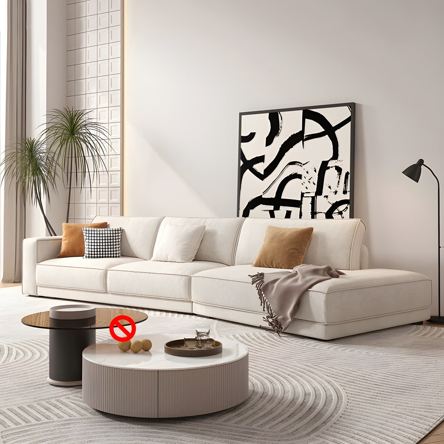 Modern Beige Linen L-Shape Sofa Chaise with Square Arm in Wood Frame thumbnail 13