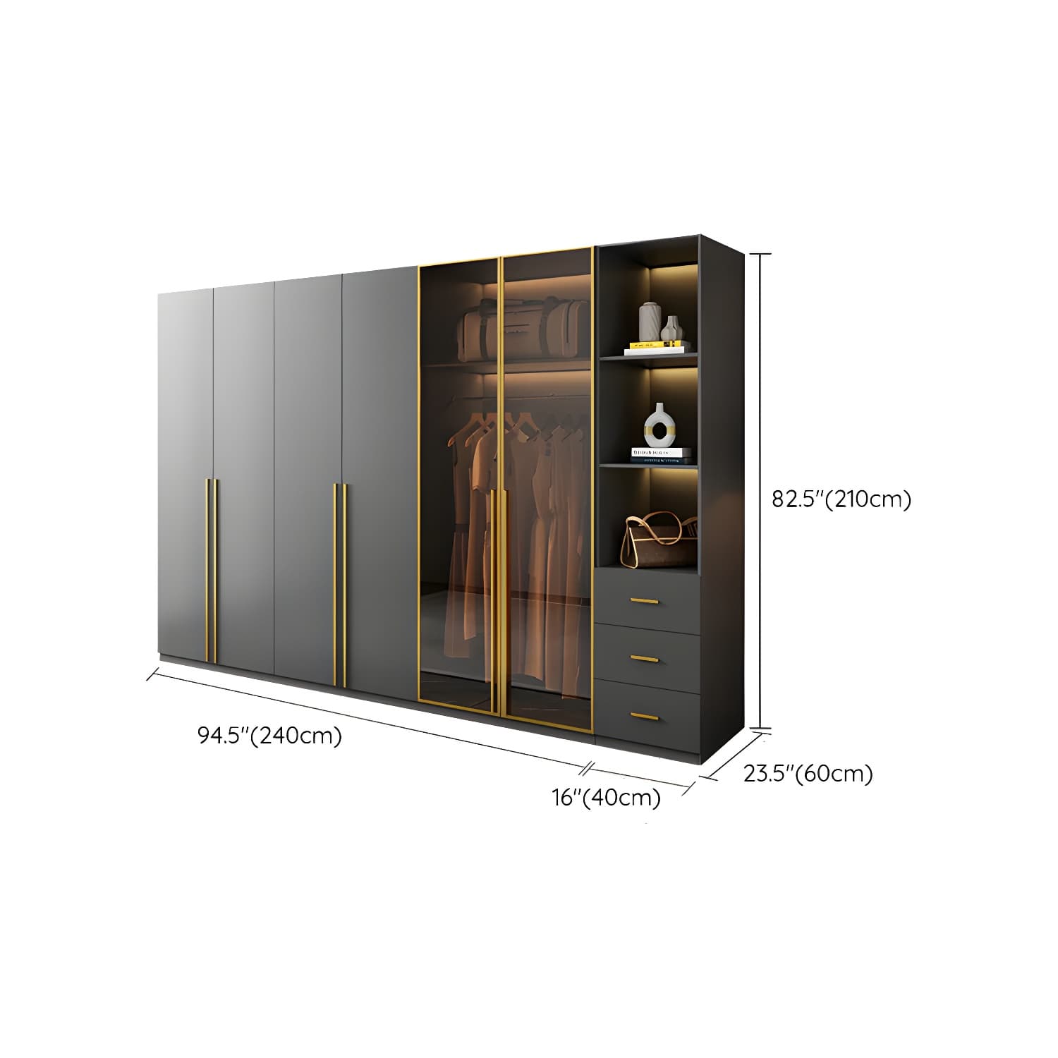 Modern Black Wood Wardrobe Armoire with Soft-Close Drawers & Clothing Rod thumbnail 30