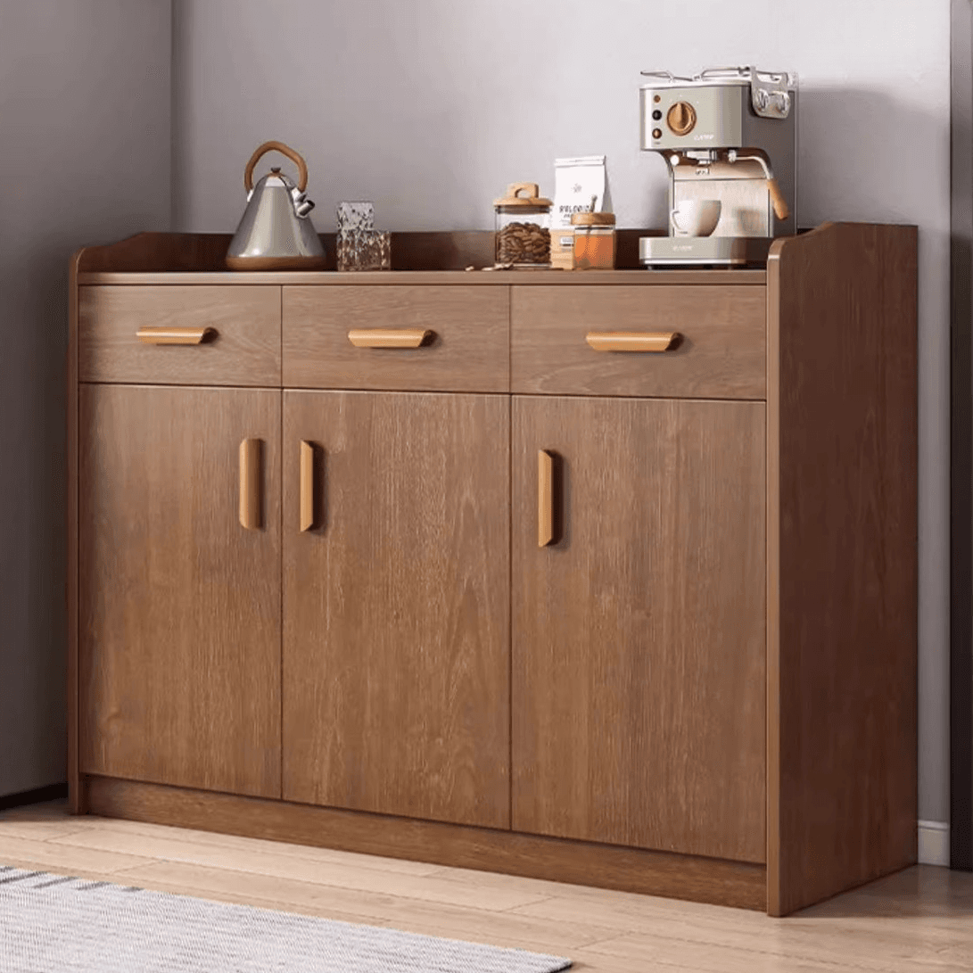 Modish Sideboard/Microwave Shelf Cabinet with Multiple Drawers, Narrow Size, 1 to 3 Shelves, Larder Storage, Timber Countertop, and Various Doors thumbnail 6