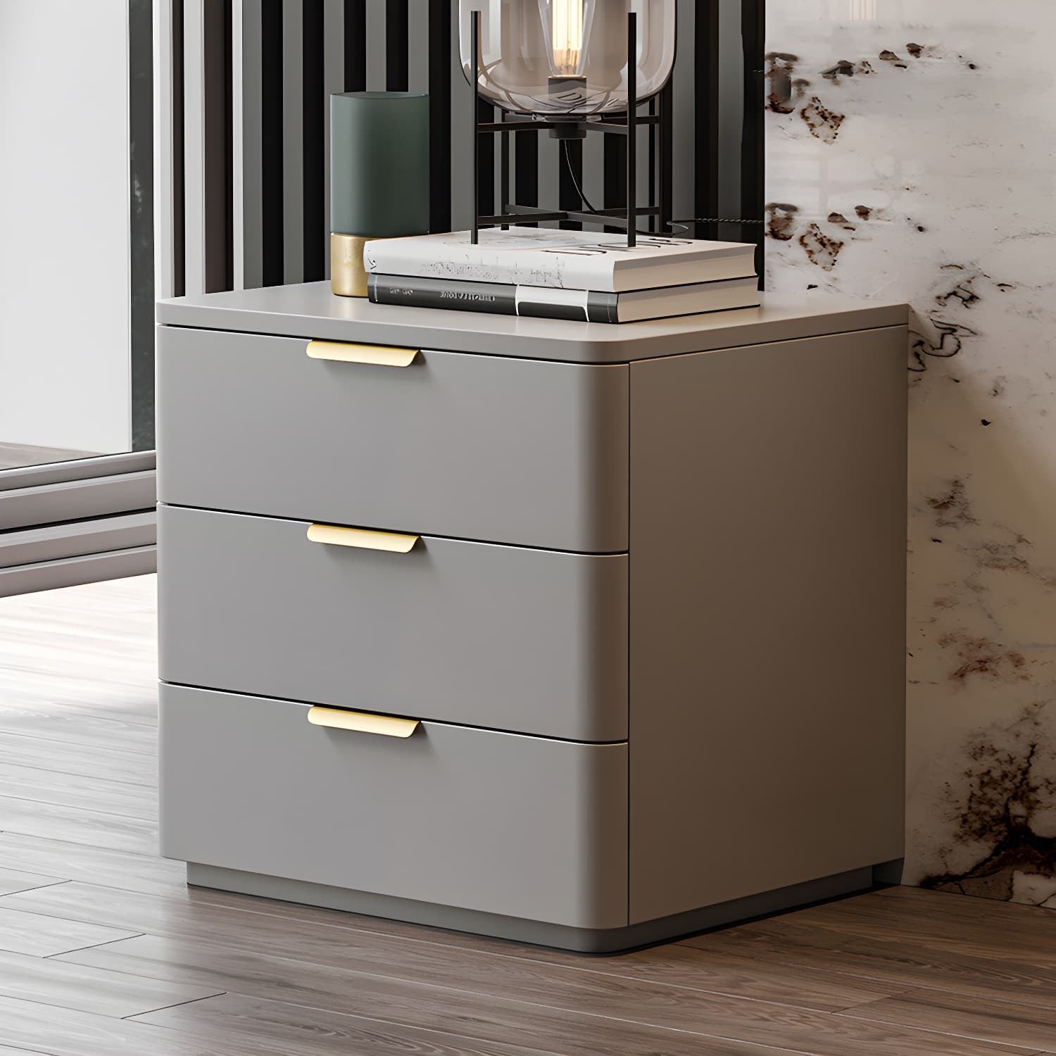 Contemporary Accent Table Nightstand Leather Nightstand with 3 Drawers thumbnail 7