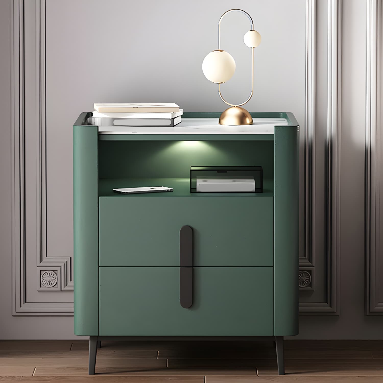2-drawer Nightstand 21.65" Tall Lighting Station Bedside Cabinet thumbnail 5