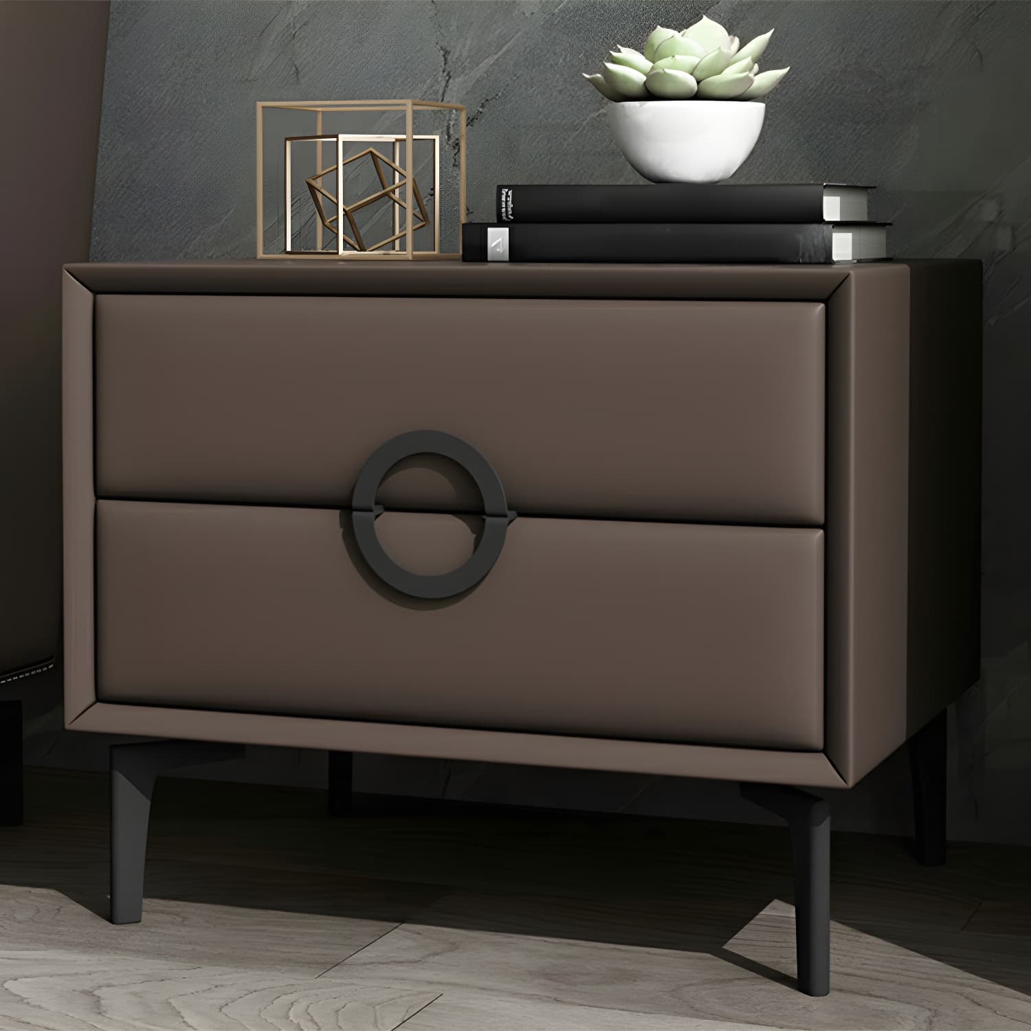 Glam Style Solid Wood Two Drawers Nightstand with Legs for Bedroom thumbnail 6