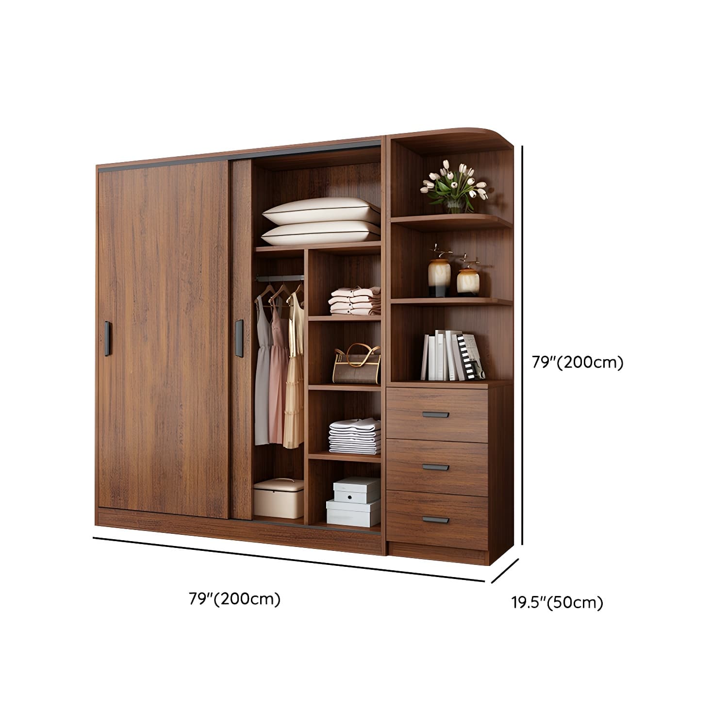 Contemporary Brown Wood Wardrobe Armoire with Clothing Rod & Shelves thumbnail 25