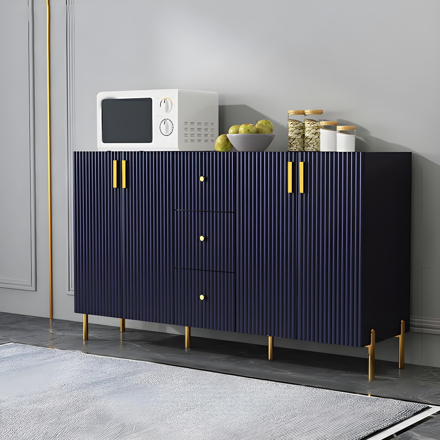 Living Room Glam Faux Wood Sideboard with Shelves and 3 Drawers thumbnail 13