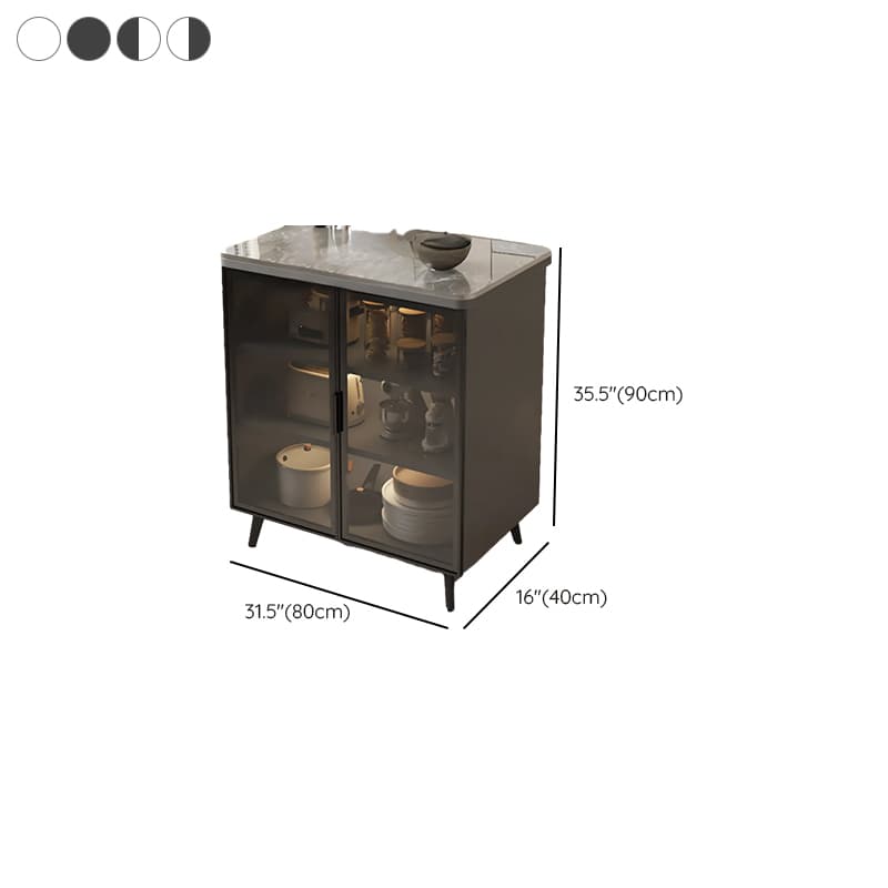 Trendy Sideboard on Caster Wheels with Narrow Stone Countertop, Glazed Door, Adjustable Shelving, and Lighting System thumbnail 11