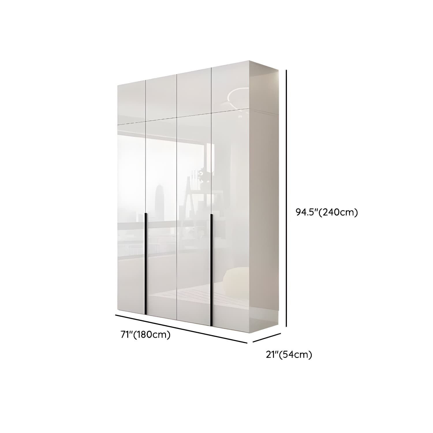 Modern white wood wardrobe armoire with hinged doors, clothing rod & shelves thumbnail 22