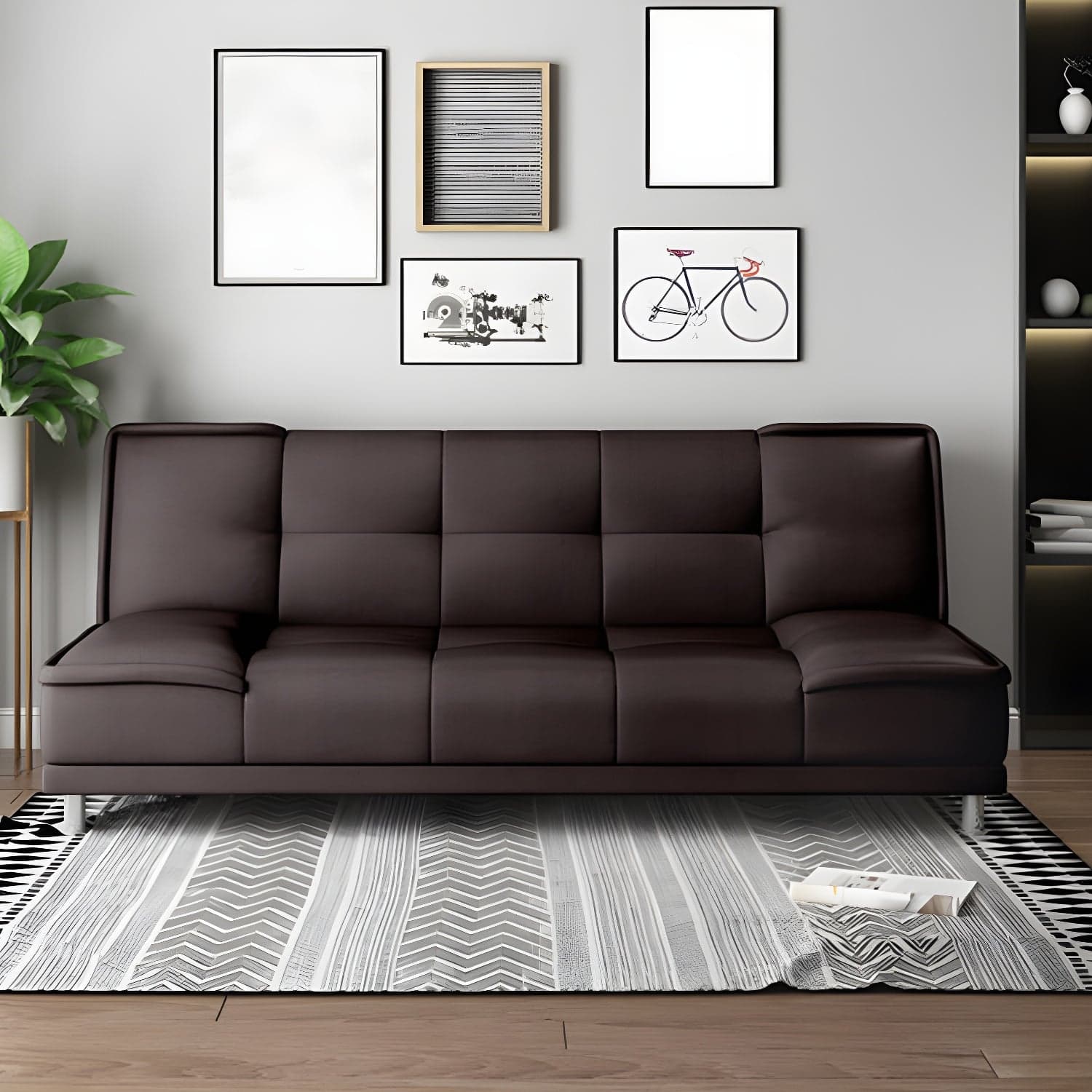 75"Modern Minimalist Armless Foldable Sleeper Leather Settee thumbnail 4