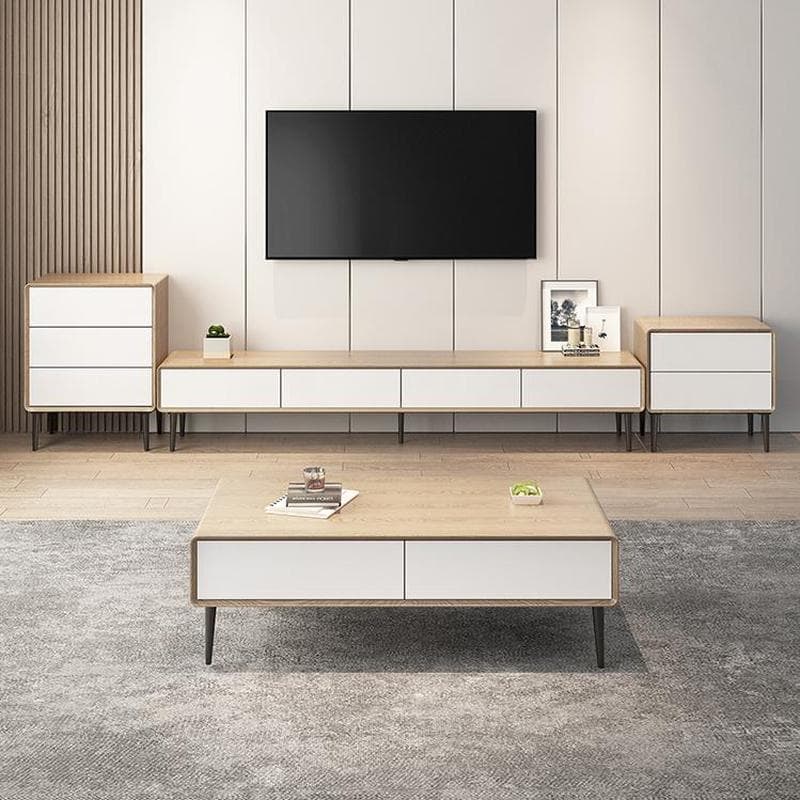 Modern Wooden Long and Low TV Stand with 4 Drawers, No Assembly Required, Dark Tone thumbnail 14