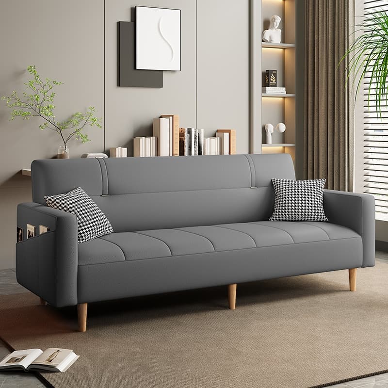 Synthetic Leather Convertible Sofa in Grey/Light Blue/Light Green with Arm thumbnail 4