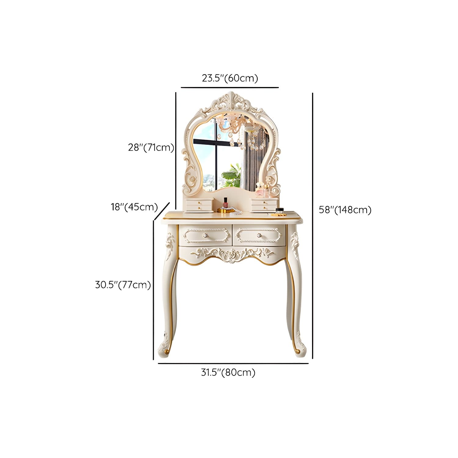 Victorian Make up Table Stool Set with Mirror and Drawers for Bedroom thumbnail 17