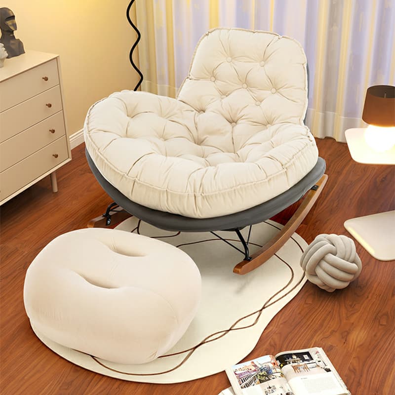 Modern Upholstered Rocking Chair - Stylish Indoor Seating with Natural Wood Legs and Tufted Design - image 9