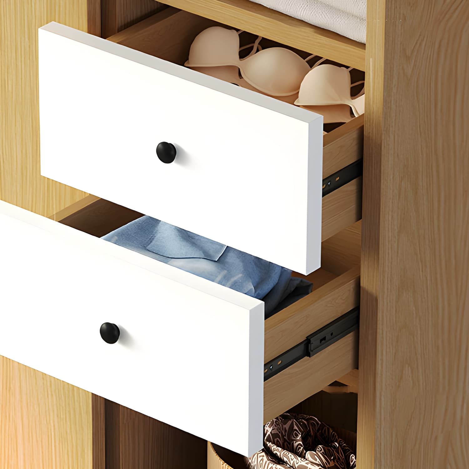 Natural Color Minimalist Cabinet Armoire with Soft Close Drawer, Soft Close Door & Interior Shelves thumbnail 7