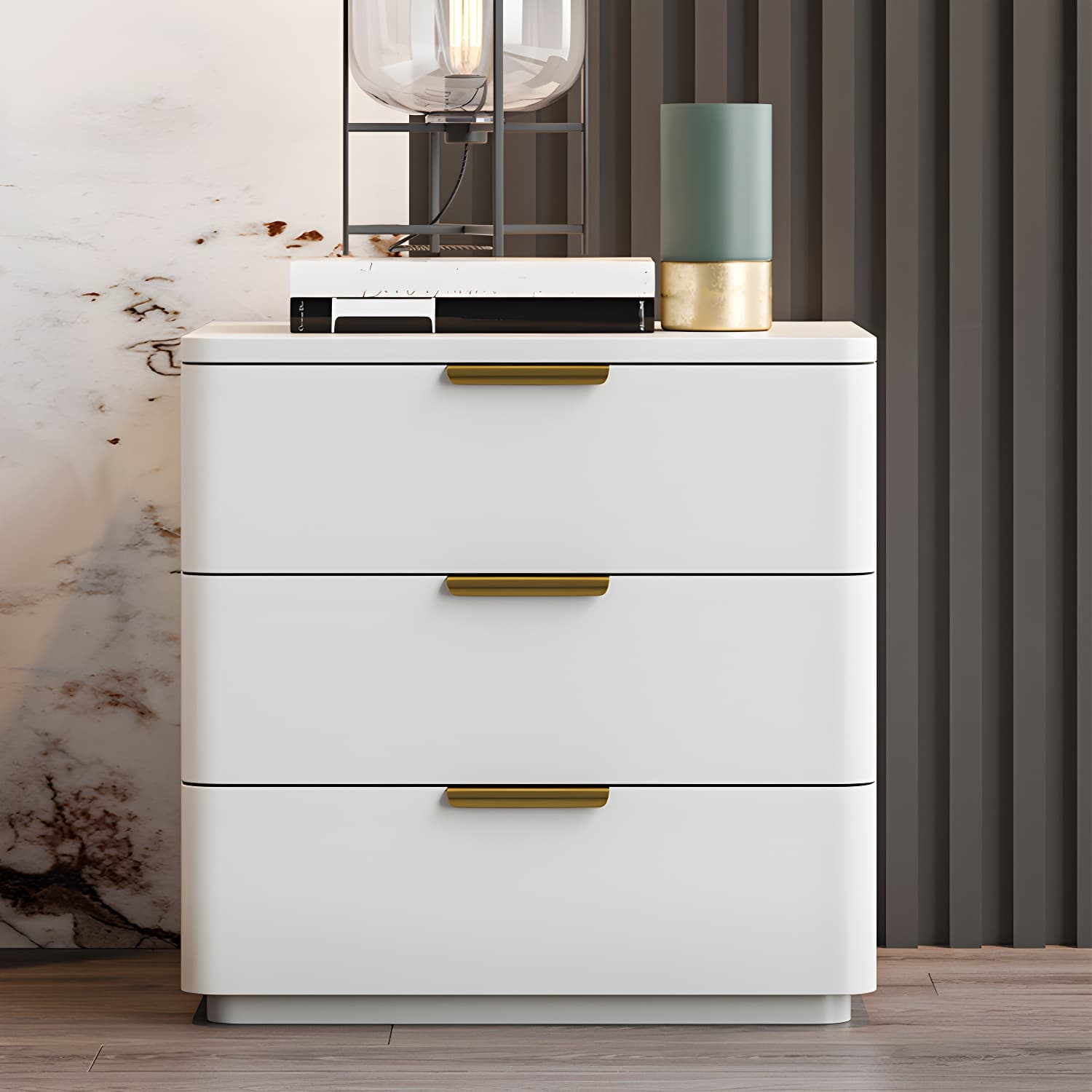 Contemporary Accent Table Nightstand Leather Nightstand with 3 Drawers thumbnail 11