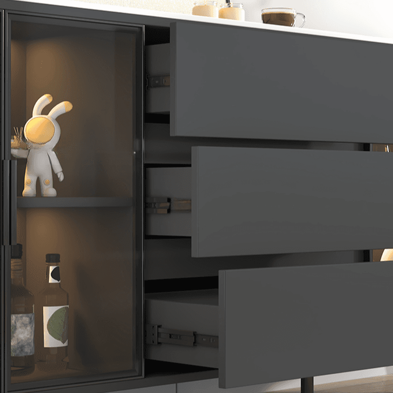 Ground Buffet Table/Server with Stone Countertop, Glass Doors, and Flexible Shelf Storage Compartment thumbnail 7