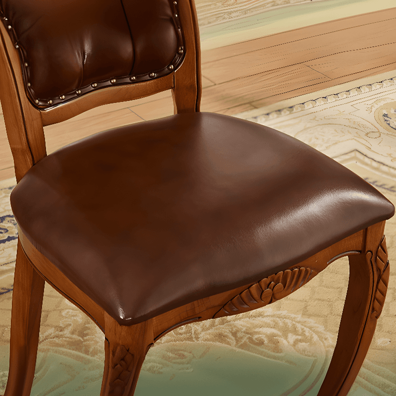 Steady Bordered Leather Upholstered Side Chair/Arm Chair with Wooden Legs and Nailhead Embellishment for Dinette in a Nordic Style thumbnail 9