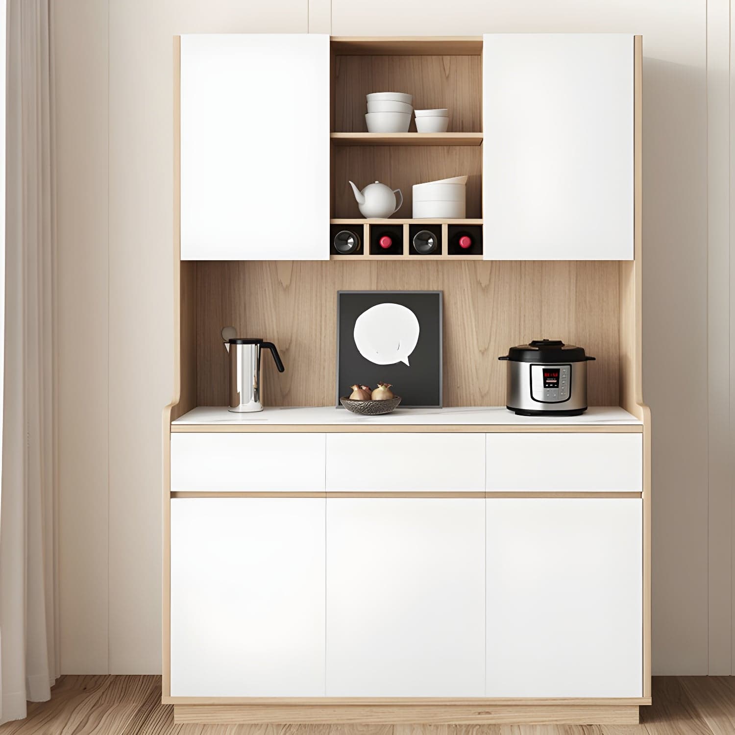 Five Doors Three Drawers Sideboard Glam Buffet Server for Living Room thumbnail 2