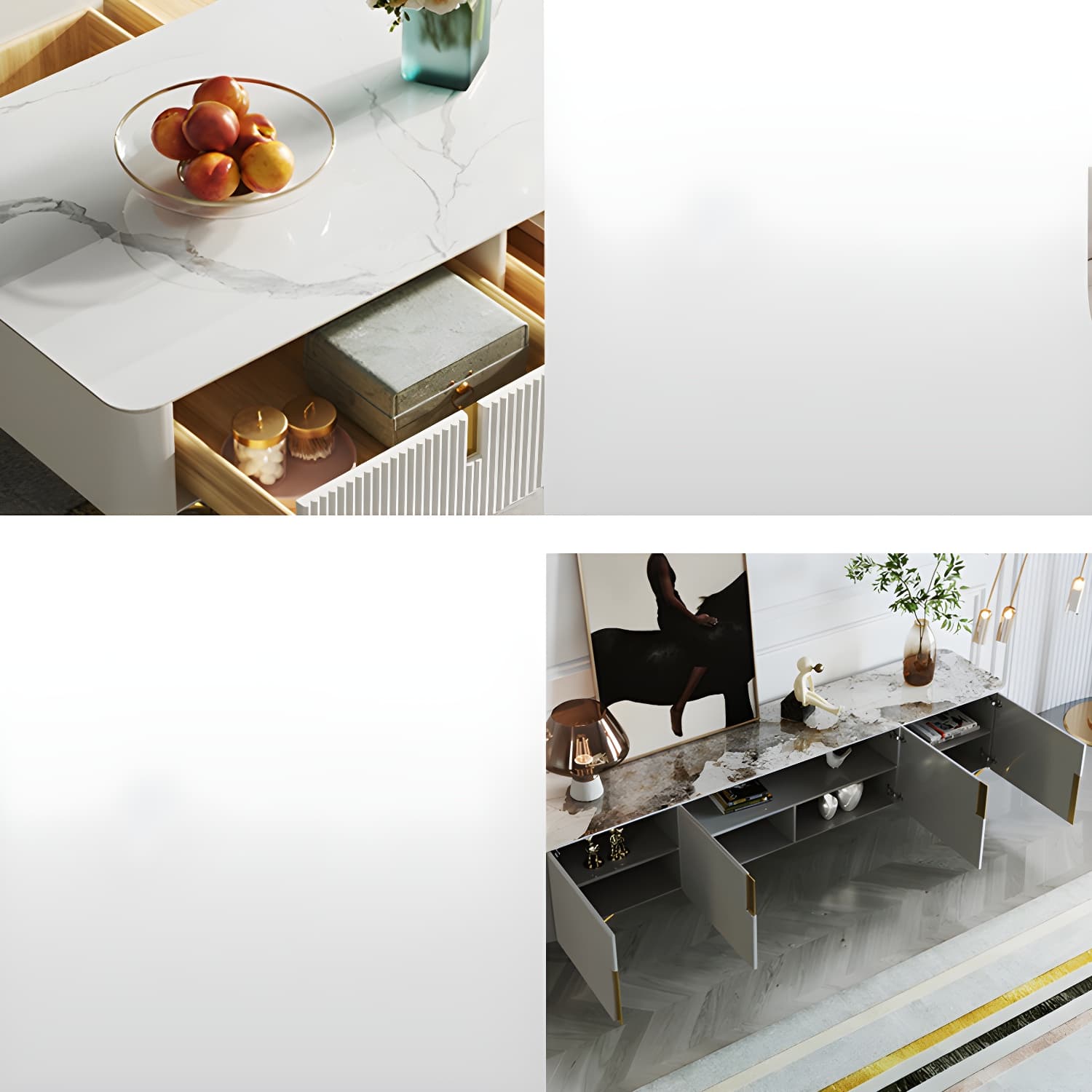 Enclosed Storage TV Stand Console Stone TV Media Console with Legs thumbnail 8