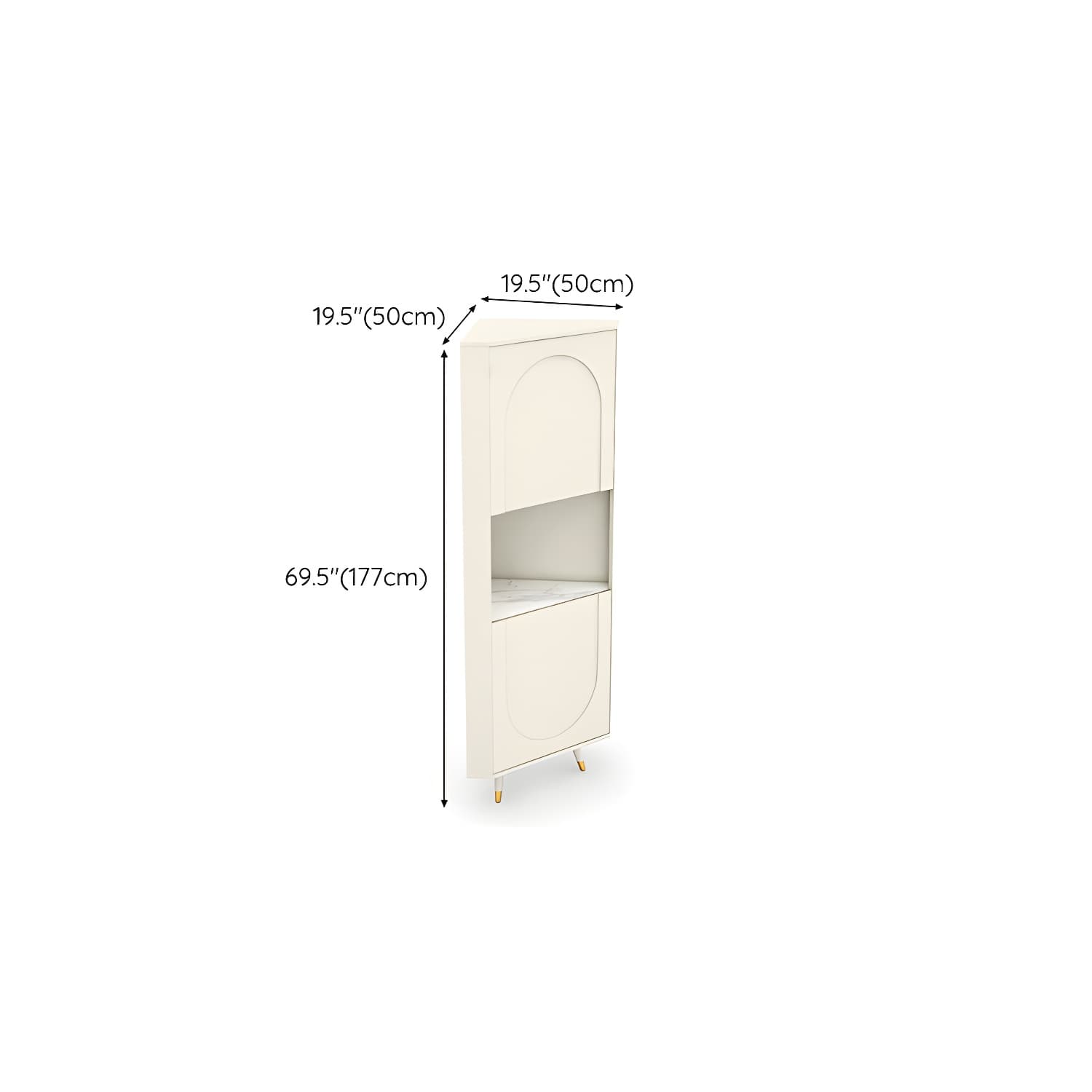 Modern White Corner Accent Cabinet with Stone Counter Top, 2 Cabinets, and 6 Shelves thumbnail 14
