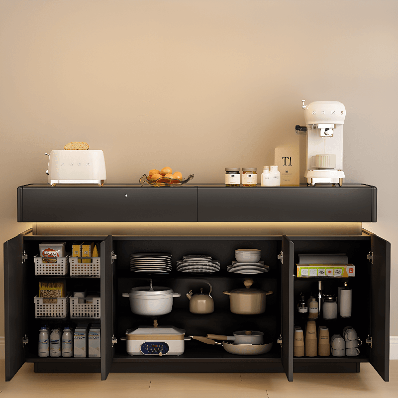Elegant Sideboard with 8/12 Drawers, Glass Countertop, and Illuminating Lighting thumbnail 4