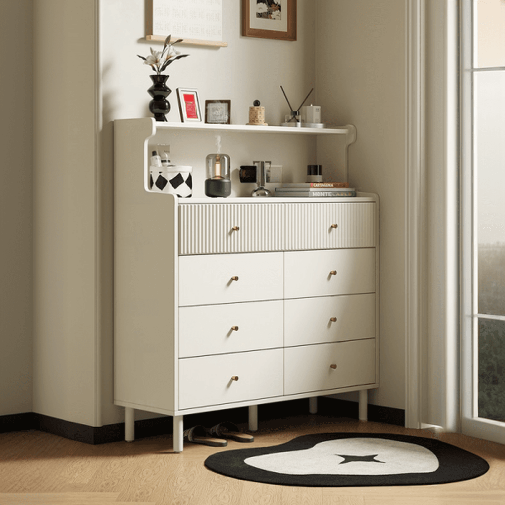 Chalk Casual Raw Wood Console Dresser/Bachelor Chest with Shelves, 8 Drawers/4 Drawers, Vertical Orientation thumbnail 1