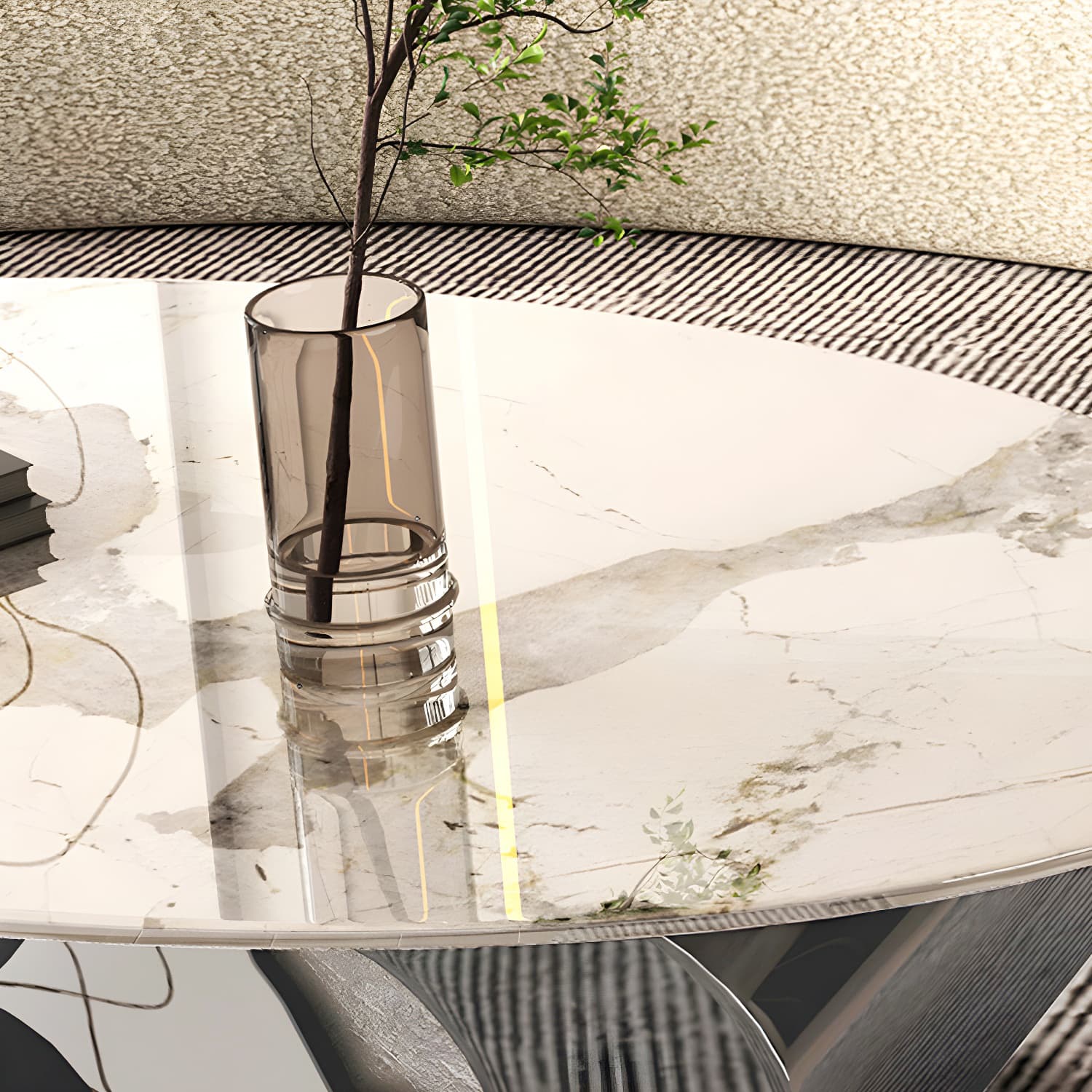 Oval Coffee Table with Stainless Steel Base Made of Rock Sheet thumbnail 8