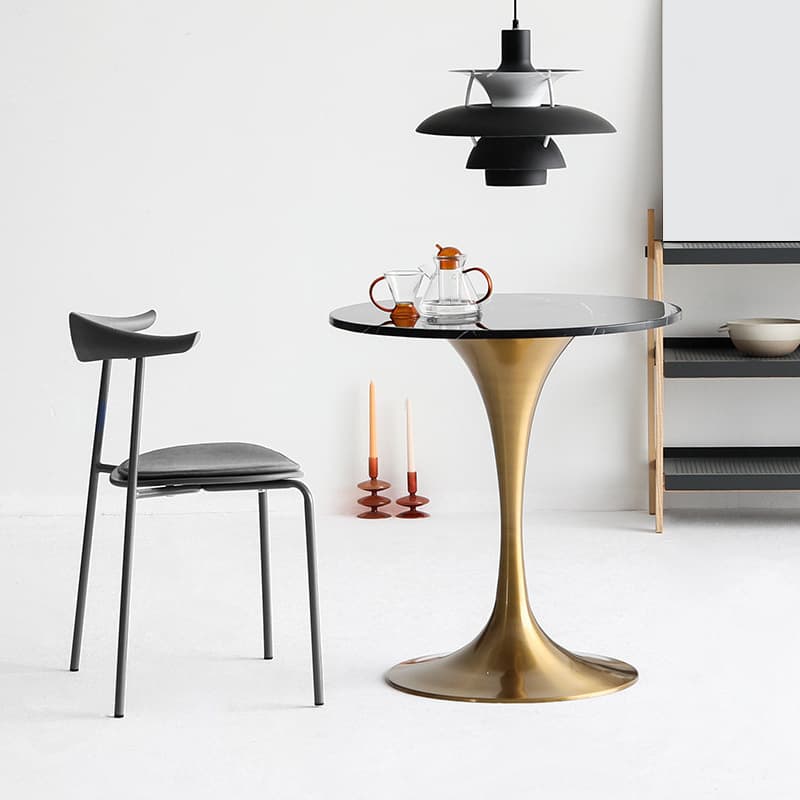 Standard Table Height Round Marble Stone Fixed Table for 2 in a Glamorous/Casual Style thumbnail 3