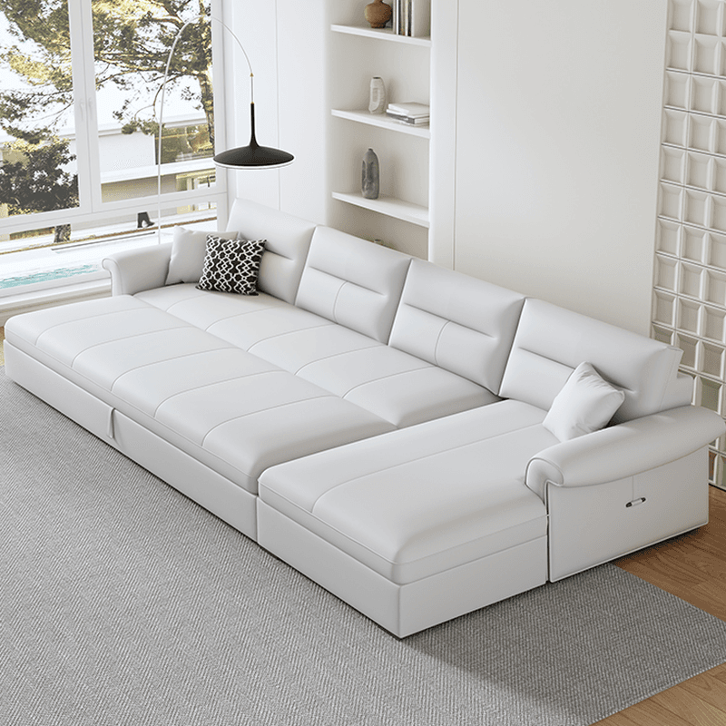 L-Shape/Straight Sofa/Sofa Chaise in Chalk with Under-seat-storage, Right Hand Facing/Horizontal Orientation, and Round Arm thumbnail 2