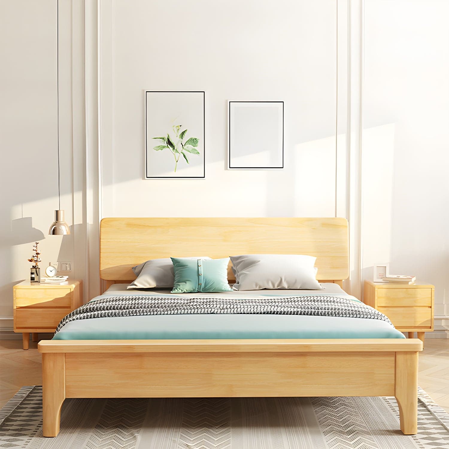 84.65 inch Wide Scandinavian Bed Frame Solid Wood Standard Bed with Headboard thumbnail 12