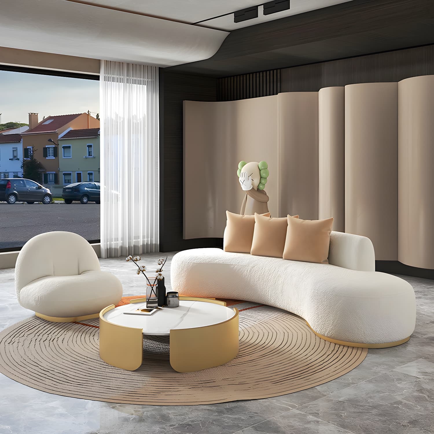 Contemporary Curved Sofa with Tight Back Standard Armless Sofa for Living Room thumbnail 4