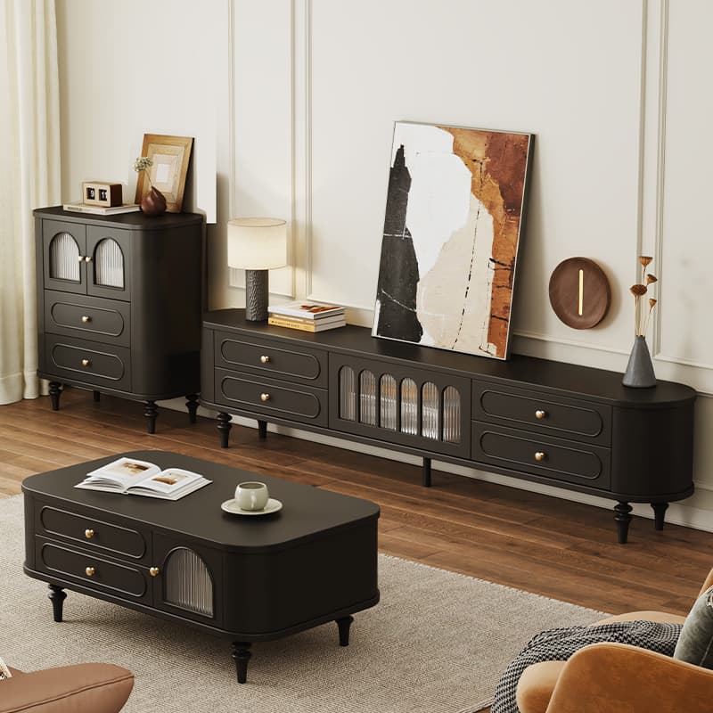 Modern Real Wood TV Stand with Shelf, 4 Drawers, Hutch, and Door thumbnail 4