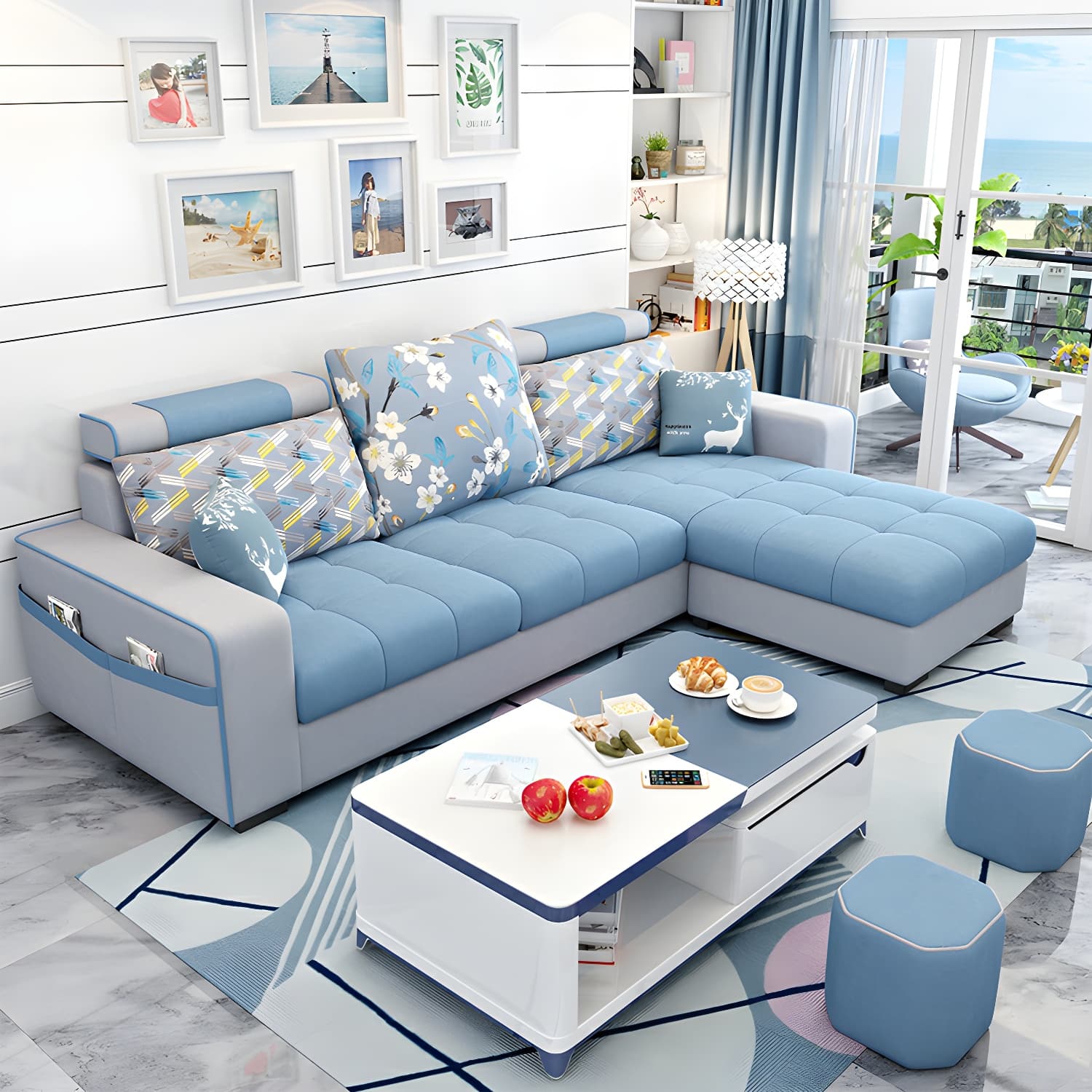 Modern L-Shaped Linen Sectional Sofa with Ottoman and Slipcover, Reversible Design thumbnail 11