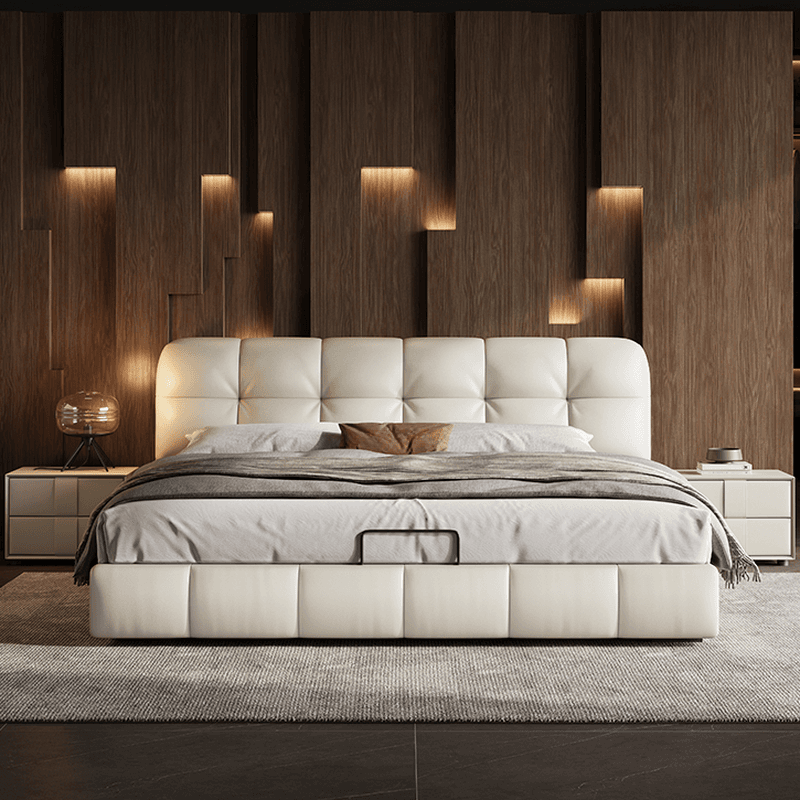 Beige Solid Color Storage Bed with 3 Storage Boxes, Pine Wood Frame, and Button-tufted Design for Living Room thumbnail 2