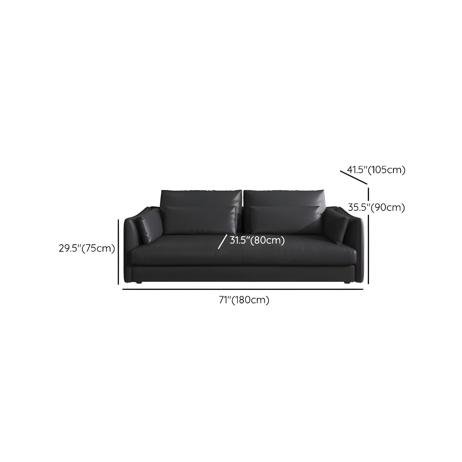 Modern Genuine Leather Sectional Sofa in Black with Recessed Arm thumbnail 11