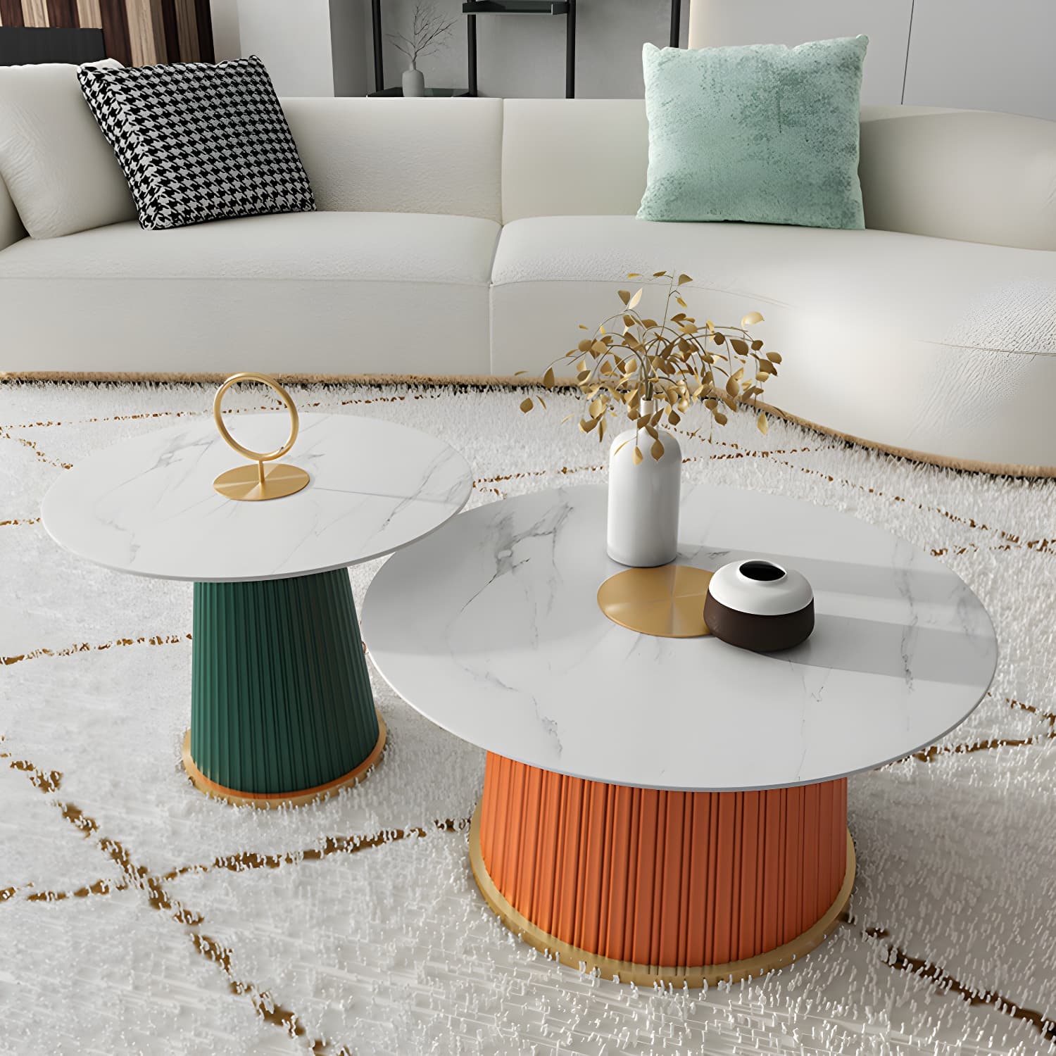 Modern Metal Cocktail Table Round Pedestal Coffee Table - White thumbnail 15