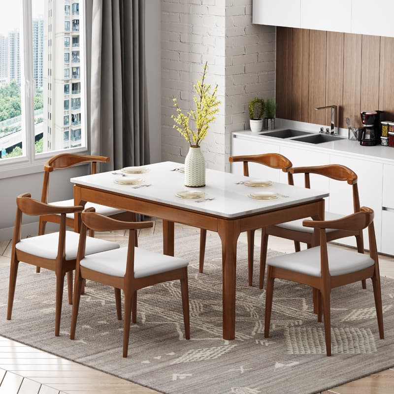 Scandinavian Rectangular Sintered Stone Dining Table Set with Four Legs Fixed Table for 4/2 People in Ink/Chalk thumbnail 4