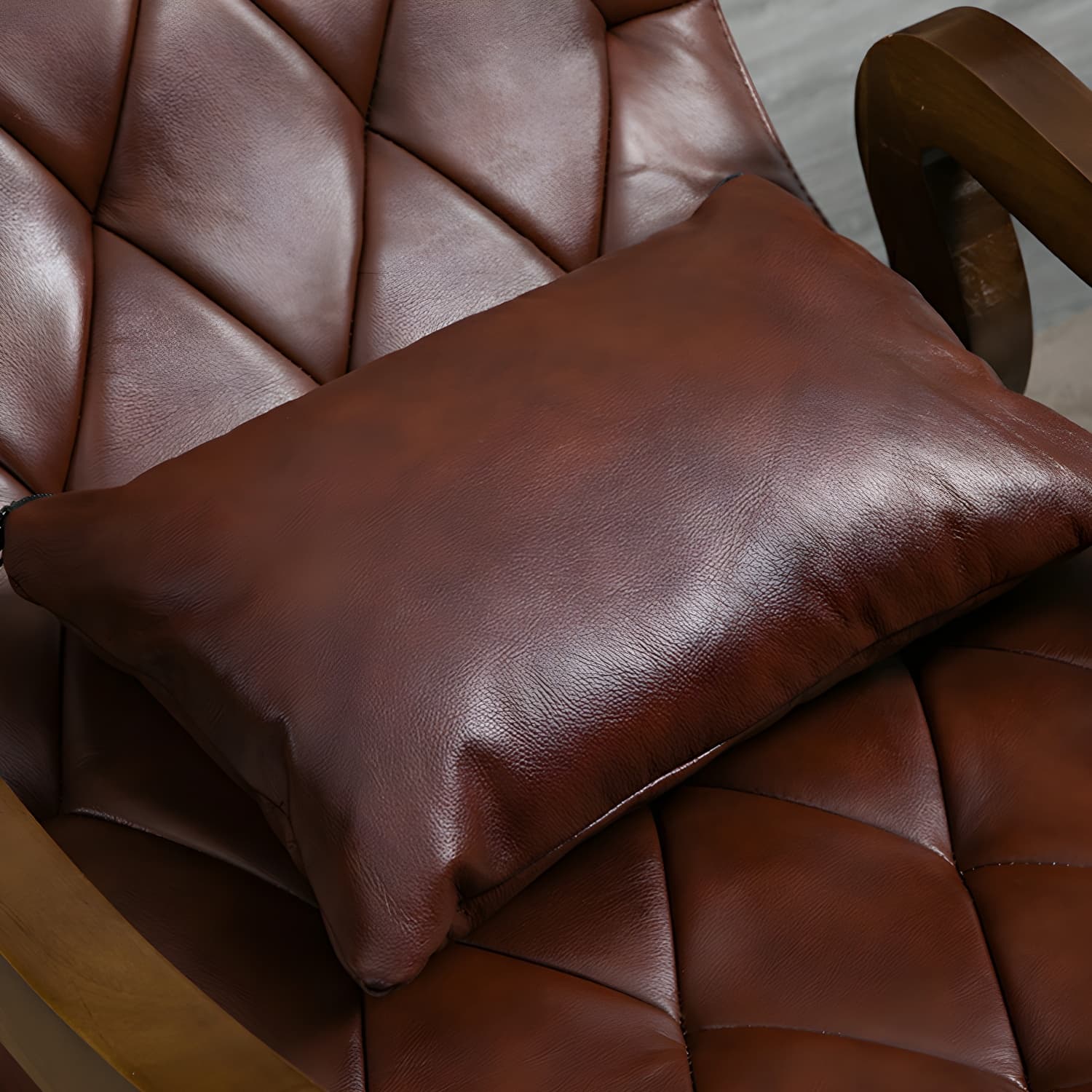49" Wide Tufted Cushions Solid Wood Leather Rocking Accent Chair thumbnail 14