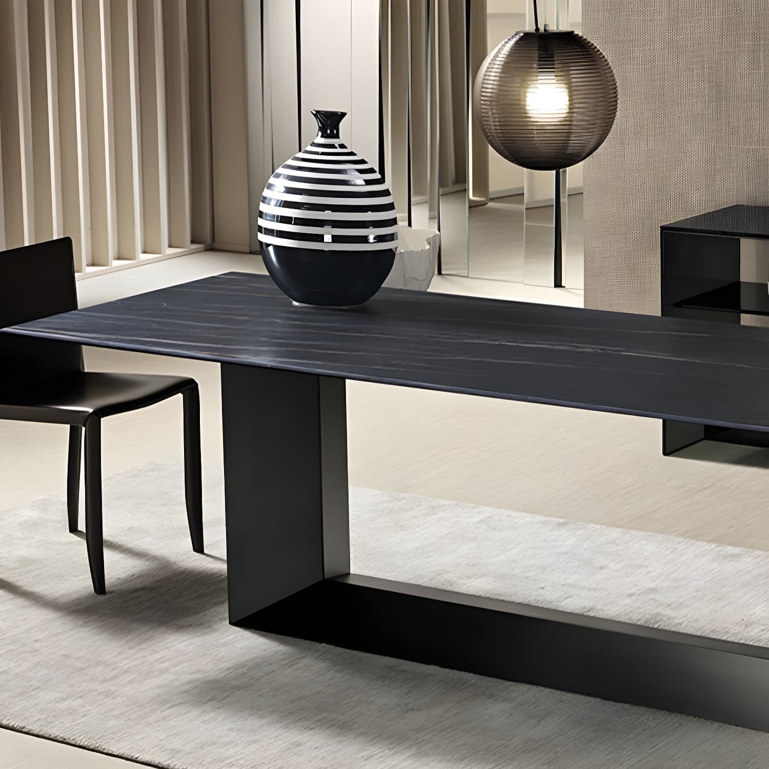 Rectangular Sintered Stone Dining Table Modern Furniture with Steel Base for Home thumbnail 11