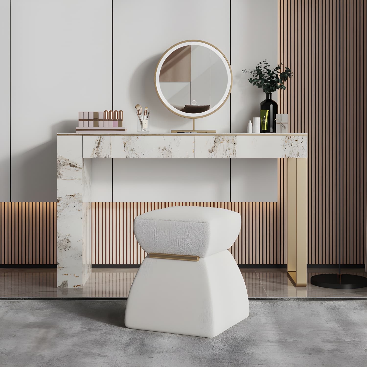 Two Piece Luxurious Vanity Set Stainless Steel and Stone Dresser thumbnail 3