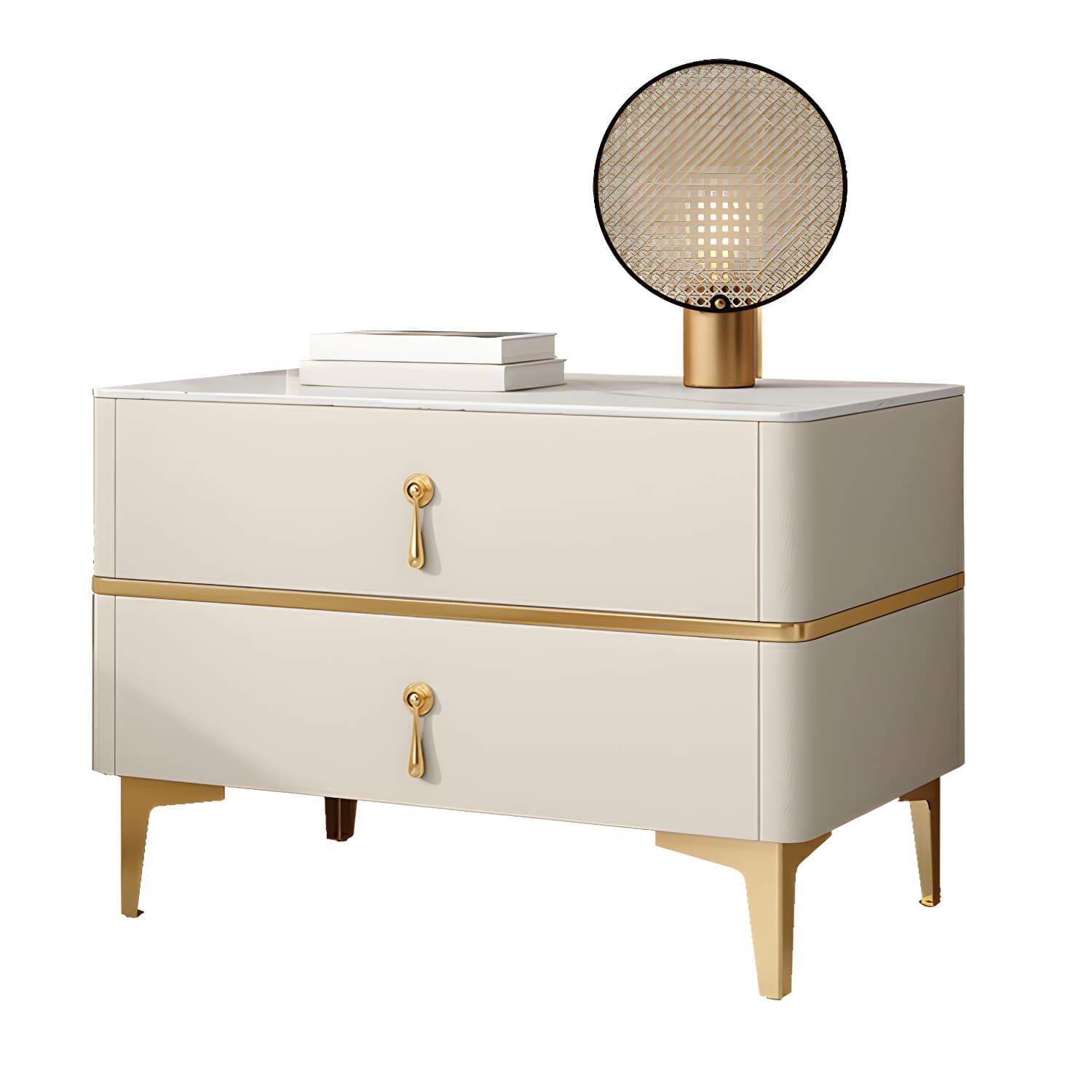 Glam Style Sintered Stone Top 2- Drawer Nightstand with Legs for Bedroom thumbnail 12