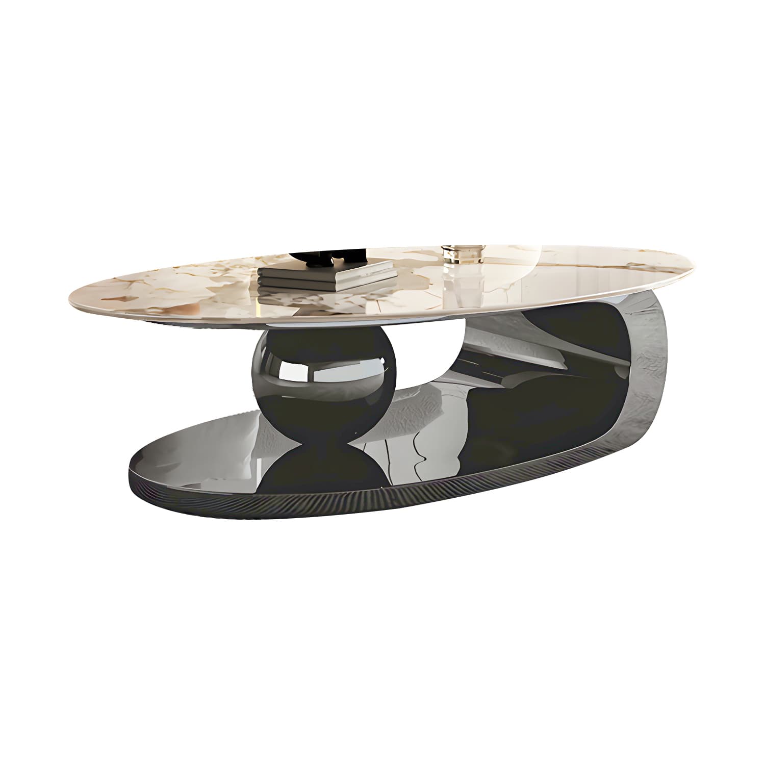 Oval Coffee Table with Stainless Steel Base Made of Rock Sheet thumbnail 7