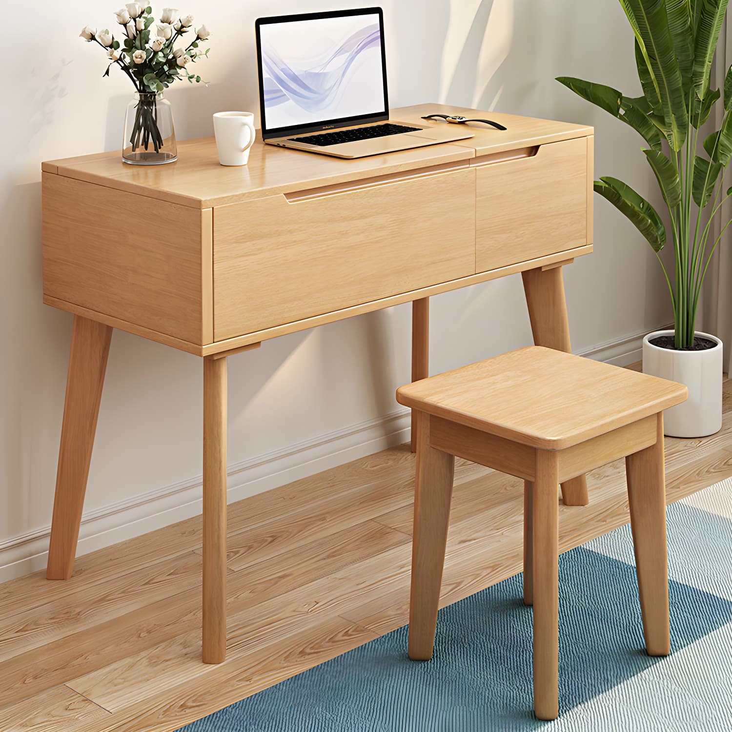 Scandinavian 29.52" Height Solid Wood Table Makeup Vanity with Mirror thumbnail 5