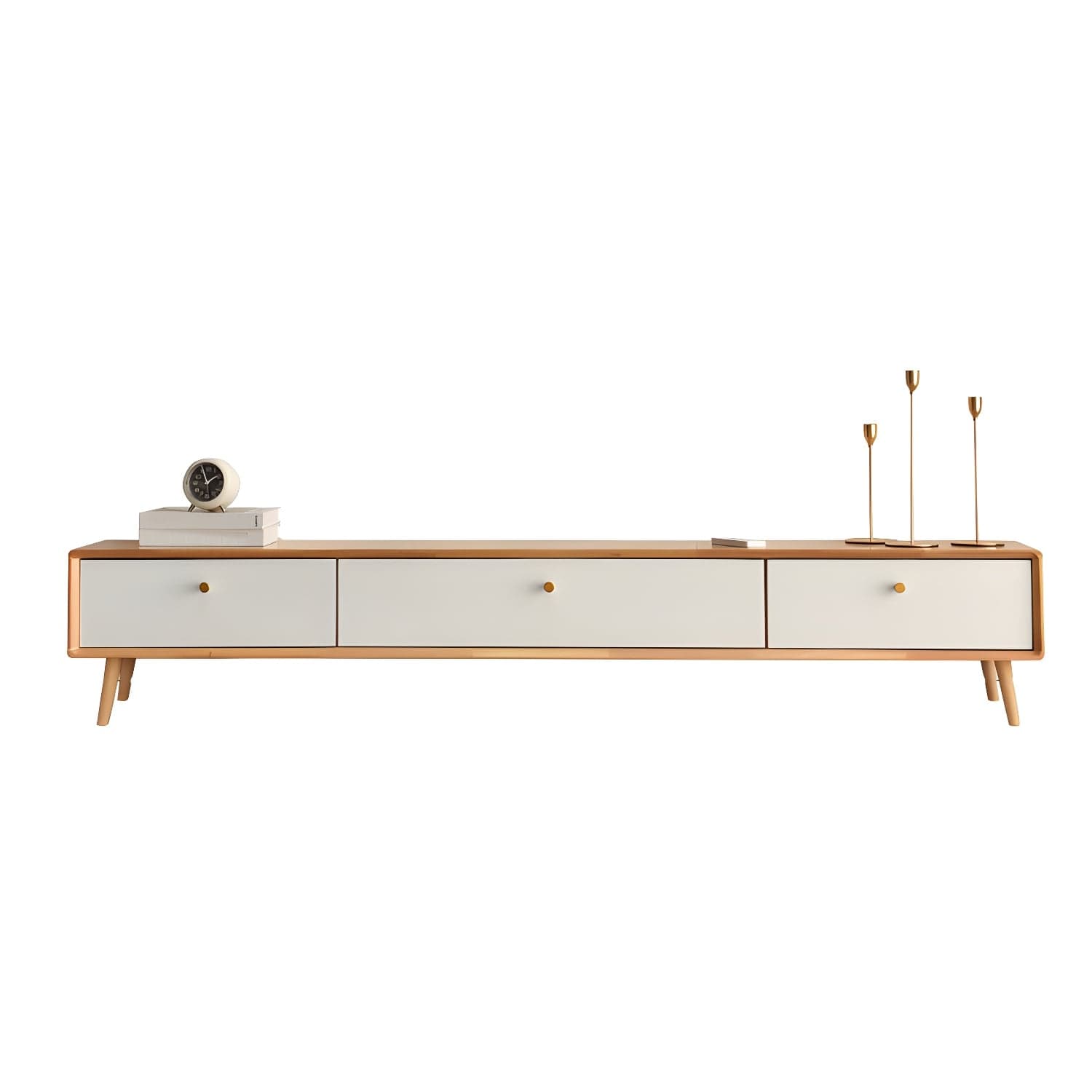 Solid Wood 13.78" H TV Stand Nordic 2 Drawers TV Stand Console thumbnail 1