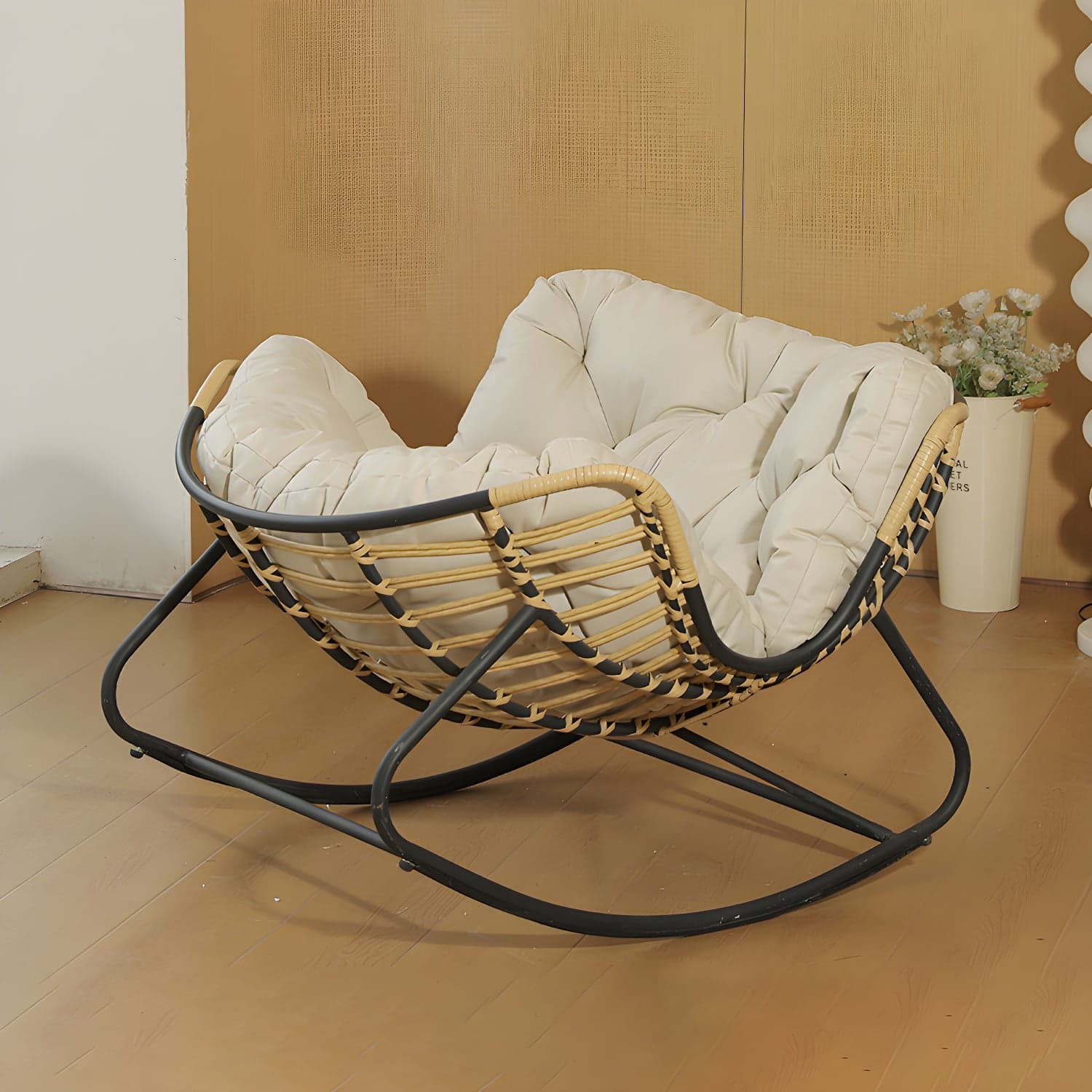 Modern Metal Upholstered Rocking Chair with Removable Back Cushion - Perfect Addition to Your Porch thumbnail 4