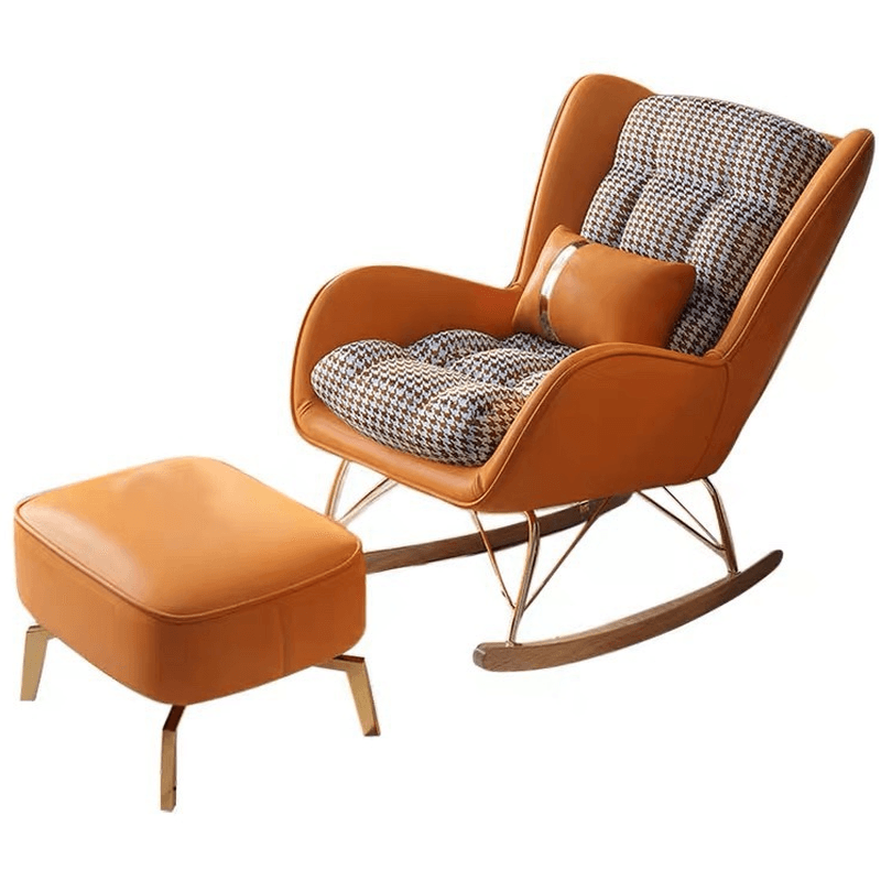 Trendy Cocoa/Lime Green/White Upholstered Rocking Chair Couch 2 Piece Set with Track Arm & Ottoman, Scratch-defiant thumbnail 12