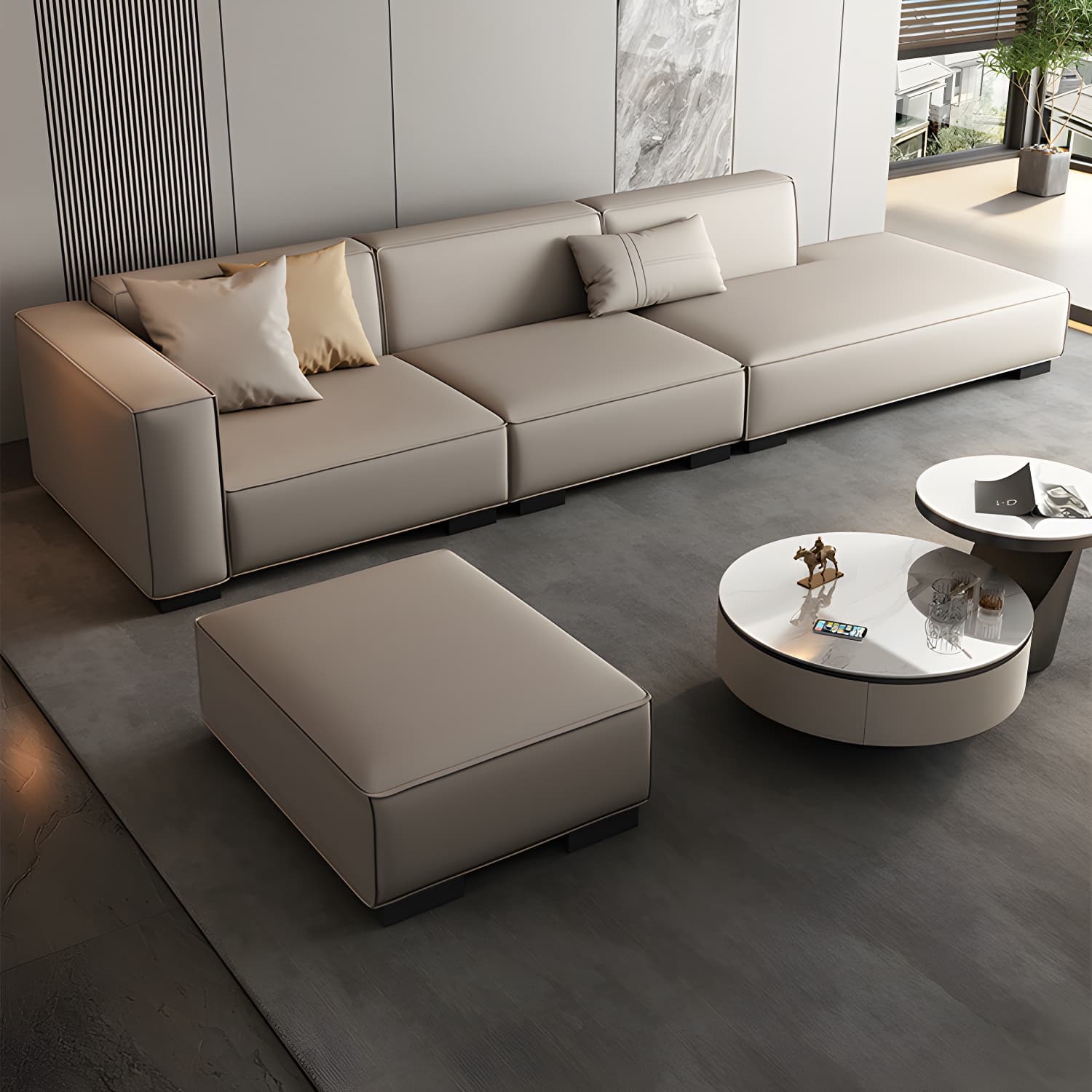 Modern Gray Faux Leather Sofa Chaise with Square Arms and Pine Wood Legs thumbnail 3