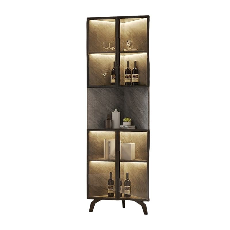 Modern Corner Glass Door Accent Cabinet with Black Metal Base thumbnail 6