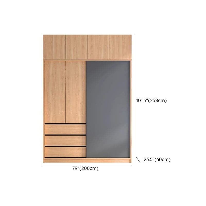 3-Drawer 0-Cabinet Natural Wood Wardrobe Armoire with 3 Clothing Rods thumbnail 19