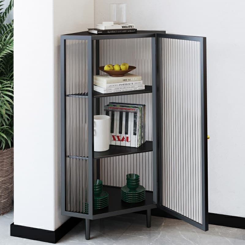 Sophisticated Steel Corner Accent Cabinet with Glass Doors and Cabinets Included thumbnail 11